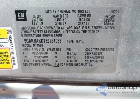 2014 Buick Enclave Convenience из США, поврежденный, VIN 5GAKRAKD7EJ281088